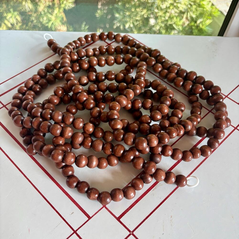 Vintage Brown Wooden Bead Garland 12 Ft Rustic Farmhouse Wood Decor